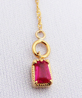 + 拡大 04 - Square Cut Ruby & Single Cut W.Diamond Necklace / 0231